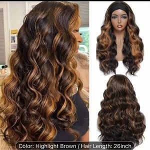 Brown highlights head band wavy wig